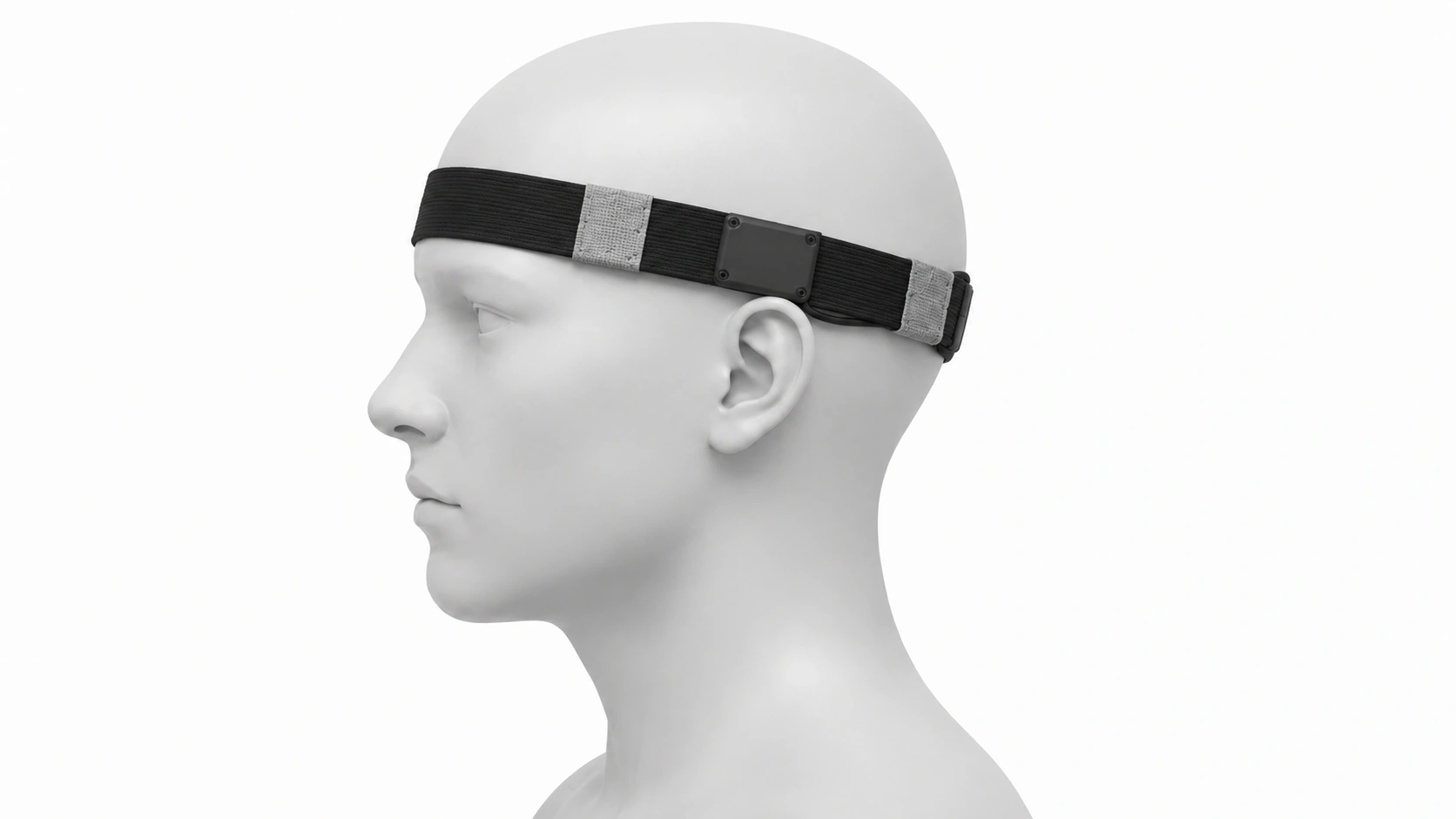 The same head wearing the prototype headband.