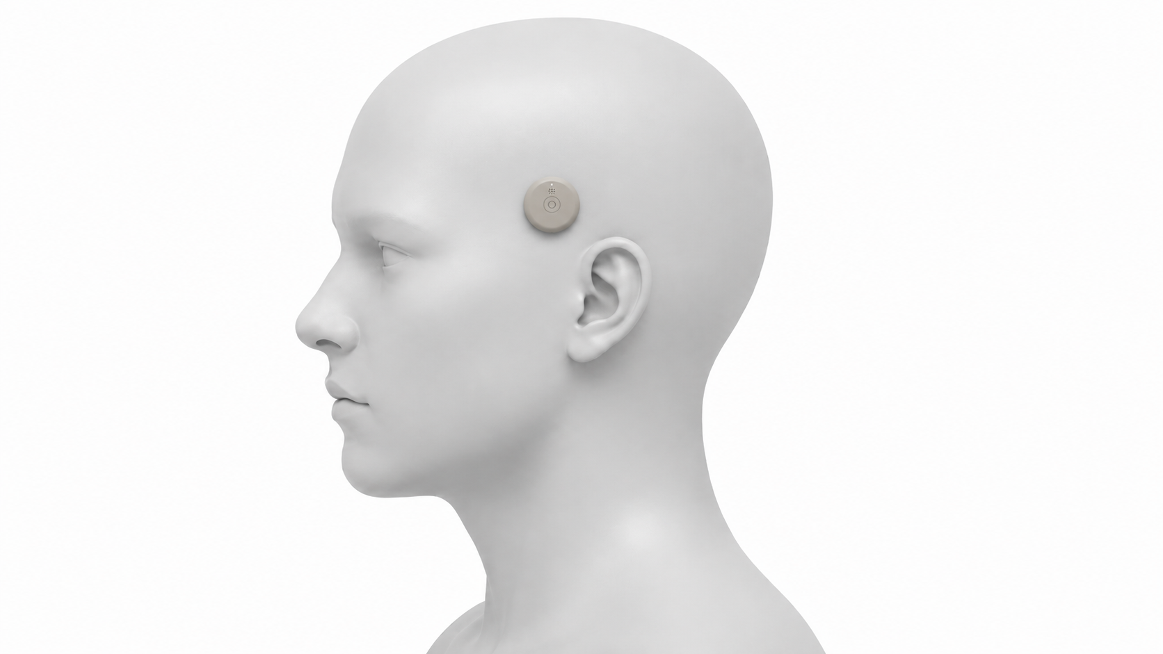 The same head wearing the temple patch.