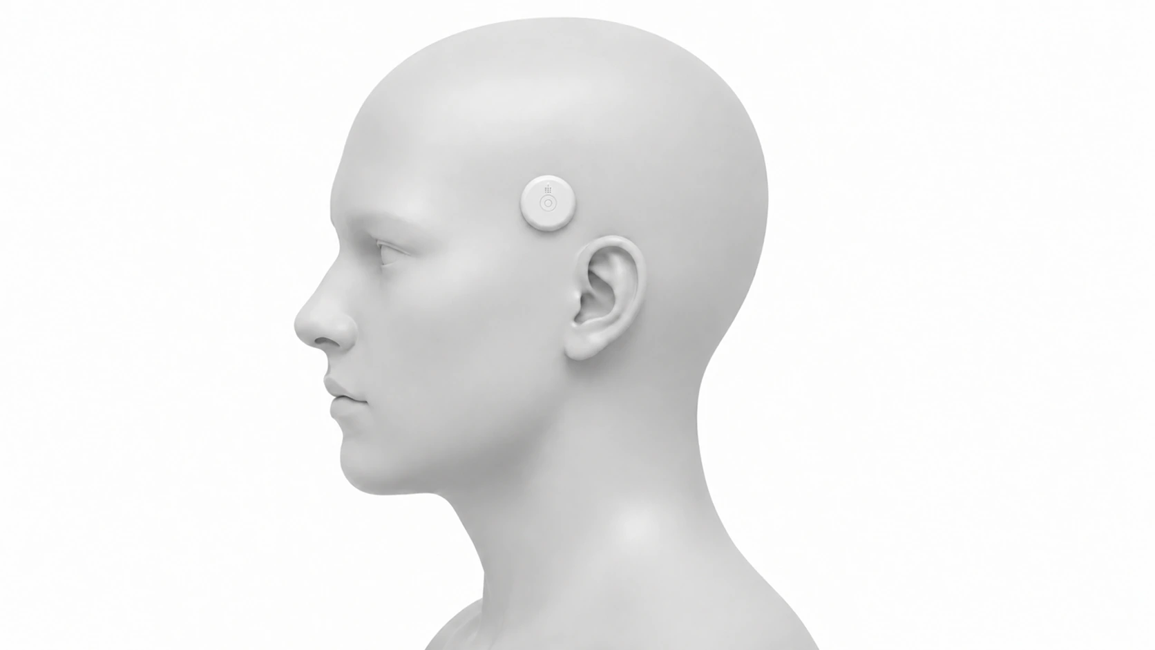 The same head wearing the temple patch.